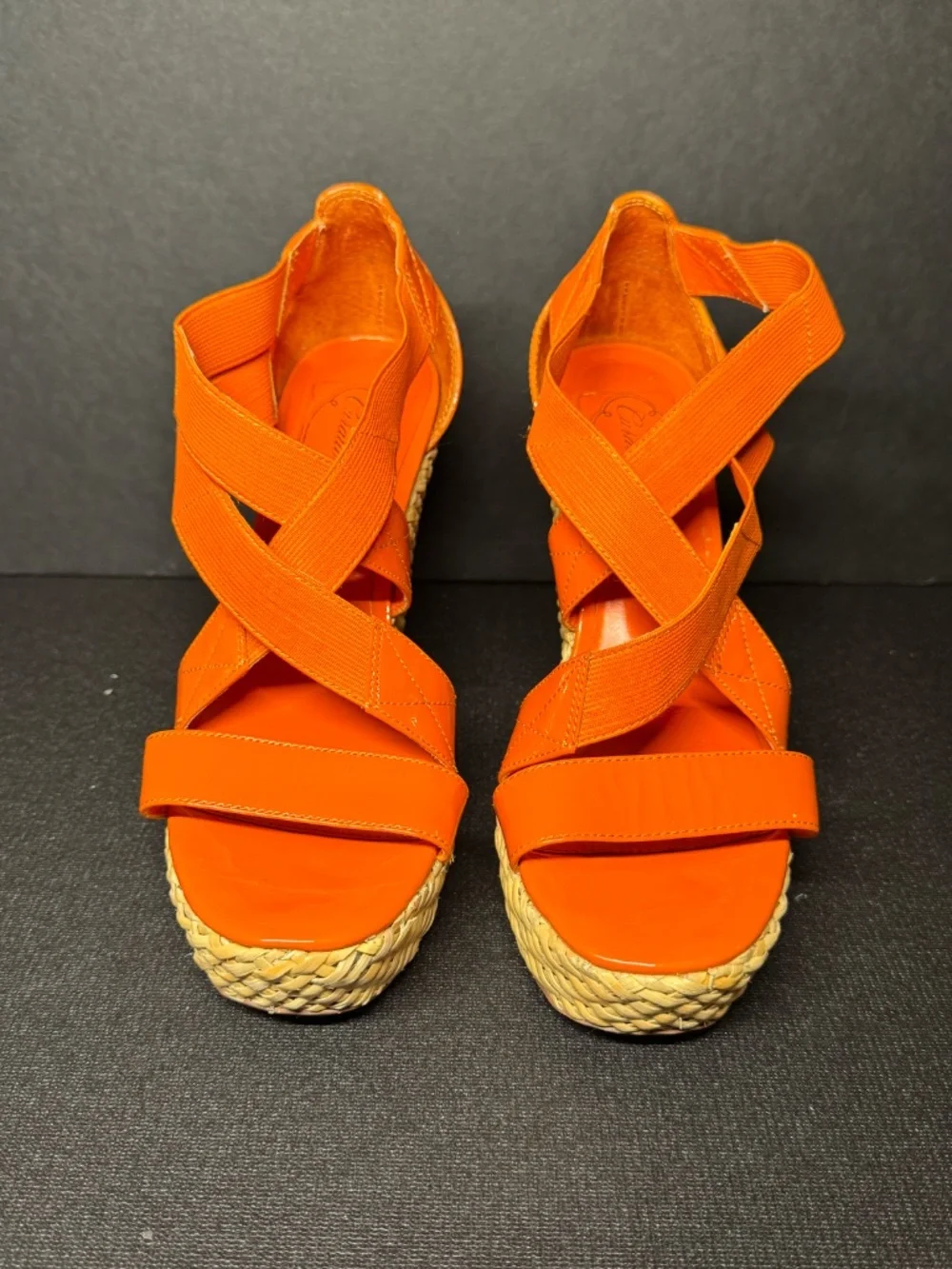 Curations Orange Patent Raffia Platform Wedge Sandals 6M Tropical Resort